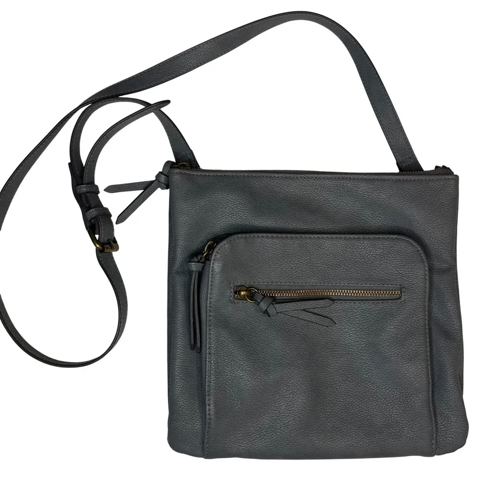 Sonoma Goods For Life Gray Pebbled Faux Leather Crossbody Bag Messenger Purse